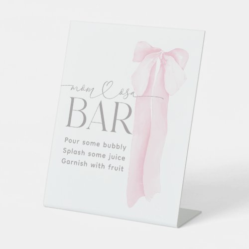 Pink Bow Minimalist Girl Baby Shower Momosa Bar Pedestal Sign