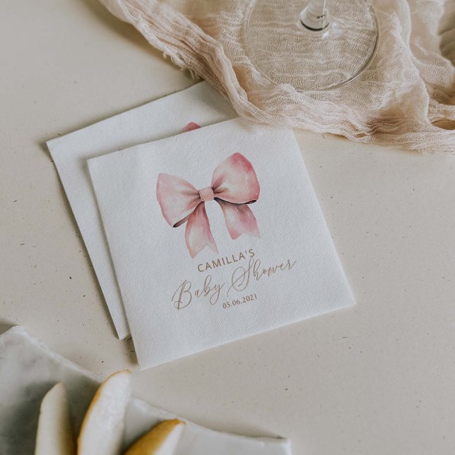 Pink Bow Minimalist Girl Baby Shower Napkins (Creator Uploaded)