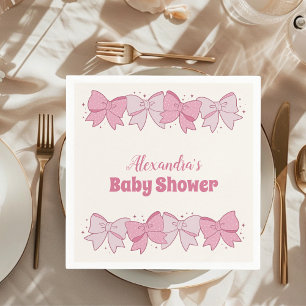 Pink Bow Minimalist Girl Baby Shower Napkins