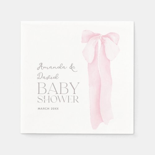 Pink Bow Minimalist Girl Baby Shower Napkins