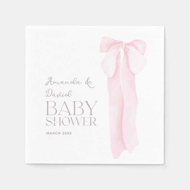 Pink Bow Minimalist Girl Baby Shower Napkins (Front)