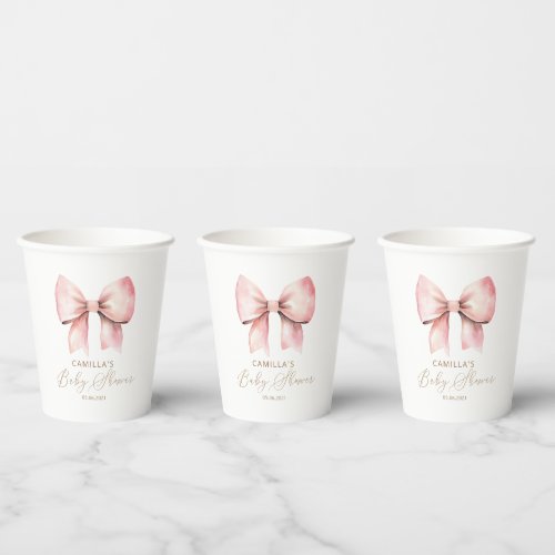 Pink Bow Minimalist Girl Baby Shower  Paper Cups