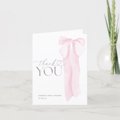 Pink Bow Minimalist Girl Baby Shower Thank You Card