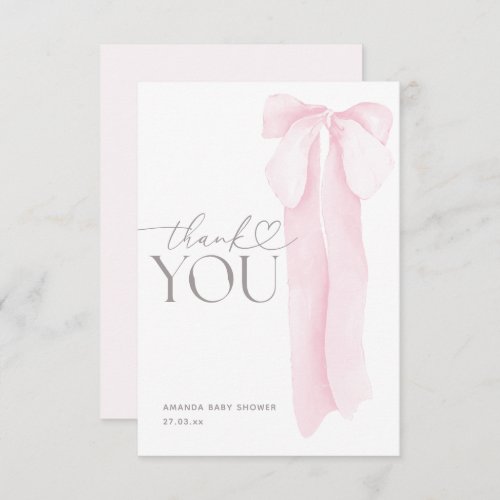 Pink Bow Minimalist Girl Baby Shower Thank You Card