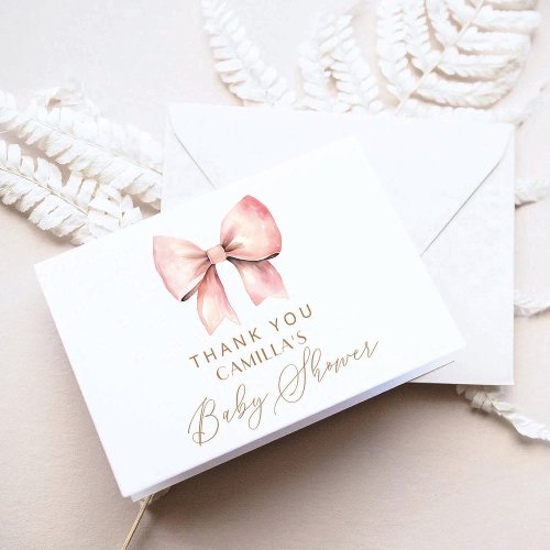 Pink Bow Minimalist Girl Baby Shower Thank You Card