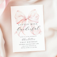 Pink Bow Miss Onederful First Birthday Invitation