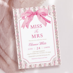 Pink Bow Miss To Mrs Bridal Shower Invitation
