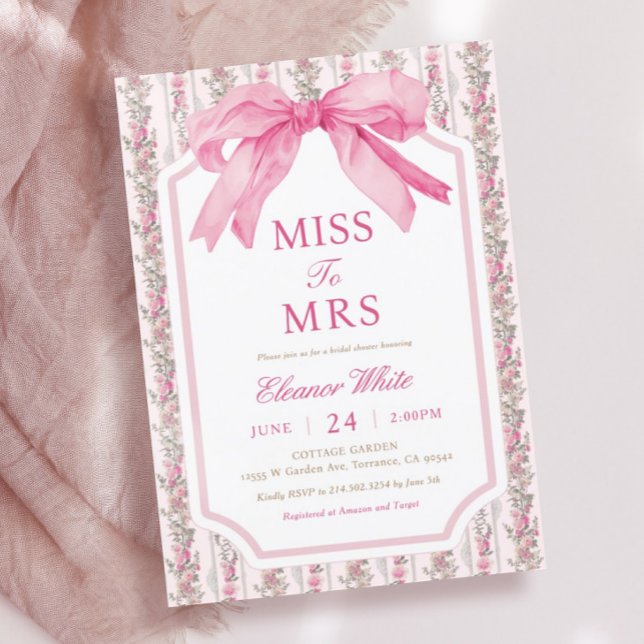 Pink Bow Miss To Mrs Bridal Shower Invitation (Creator Uploaded)