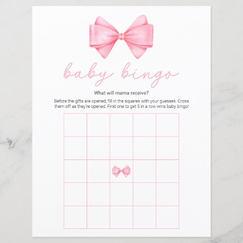 Pink Bow Modern Baby Shower Bingo Game