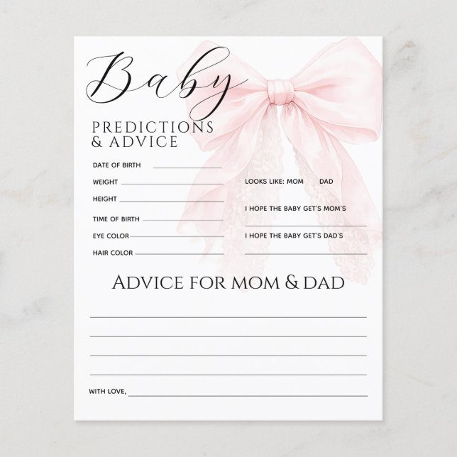 Pink Bow Modern Baby Shower Girl Game (Front)
