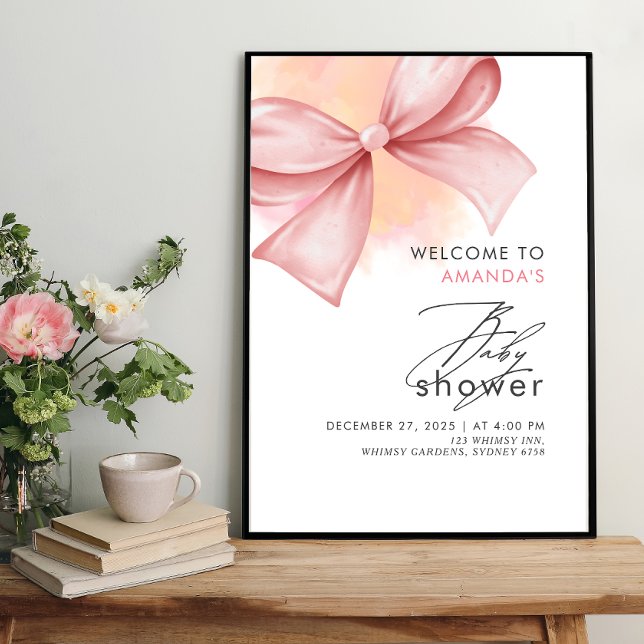 Pink Bow Modern Baby Shower Poster (Creator Uploaded)