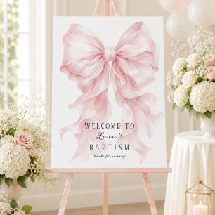 Pink Bow Modern Baptism Welcome Sign