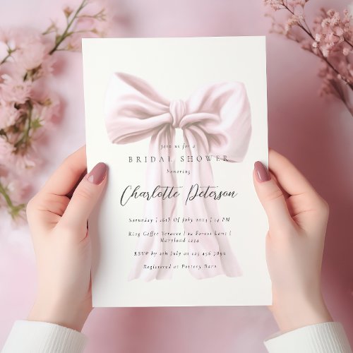 Pink Bow Modern Bridal Shower Invitation