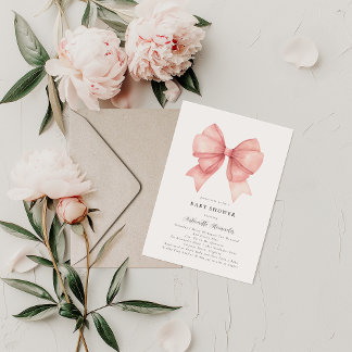 Pink Bow Modern Coquette Girl Baby Shower Invitation