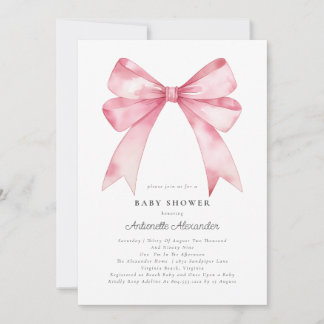 Pink Bow Modern Coquette Girl Baby Shower Invitation