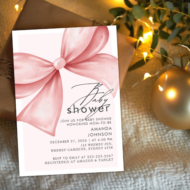 Pink bow Modern Elegant Baby Shower Invitation (Creator Uploaded)