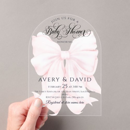 Pink Bow Modern Elegant Girl Baby Shower