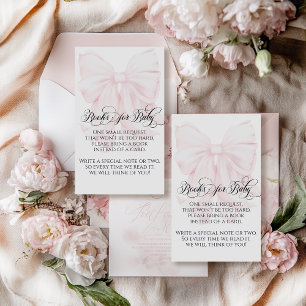 Pink Bow Modern Elegant Girl Baby Shower Books Enclosure Card