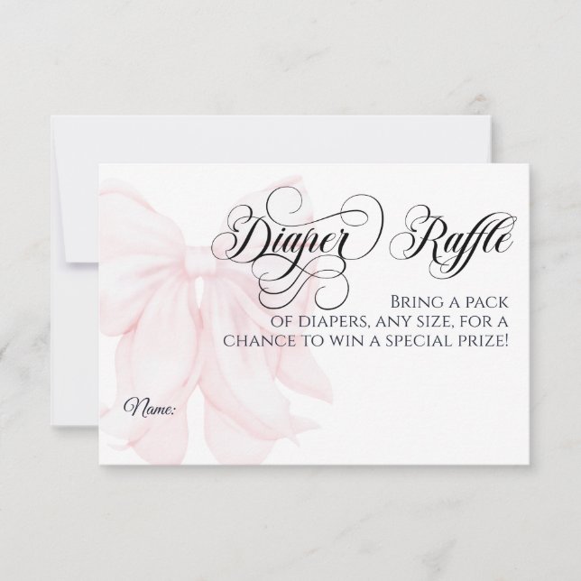 Pink Bow Modern Elegant Girl Baby Shower Diaper Invitation (Front)
