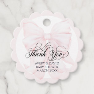 Pink Bow Modern Elegant Girl Baby Shower Favor Tags