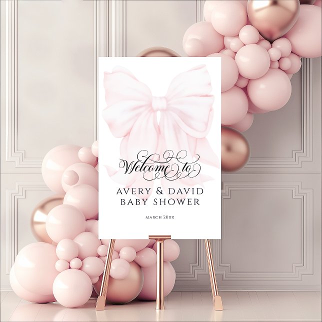 Pink Bow Modern Elegant Girl Baby Shower Foam Board (Creator Uploaded)