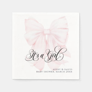 Pink Bow Modern Elegant Girl Baby Shower Napkins