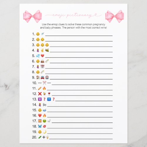 Pink Bow Modern Emoji Baby Shower Game