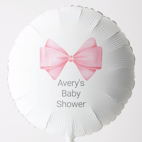 Pink Bow Modern Girl Baby Shower Balloon