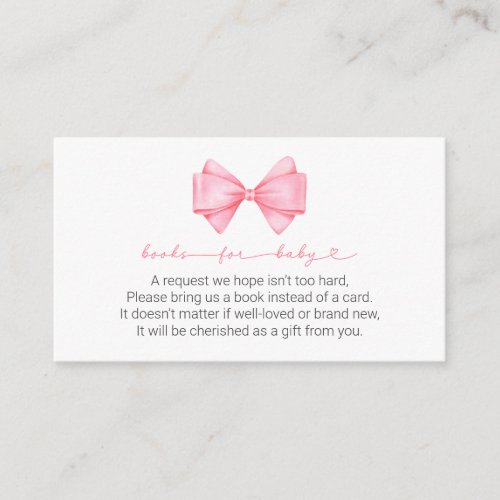 Pink Bow Modern Girl Baby Shower Books for Baby  Enclosure Card