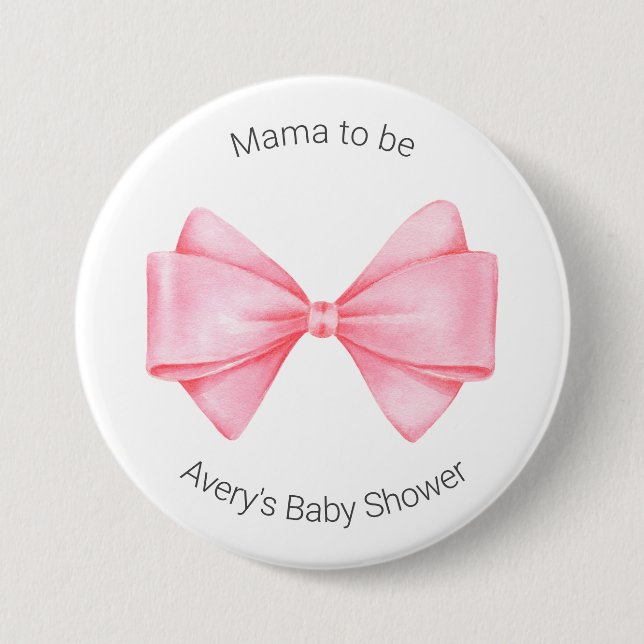 Pink Bow Modern Girl Baby Shower Button (Front)
