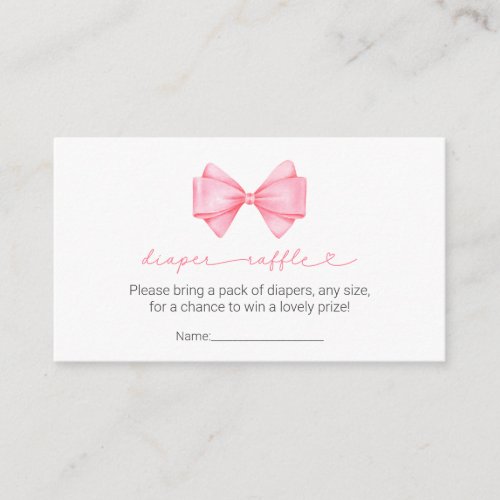 Pink Bow Modern Girl Baby Shower Diaper Raffle Enclosure Card