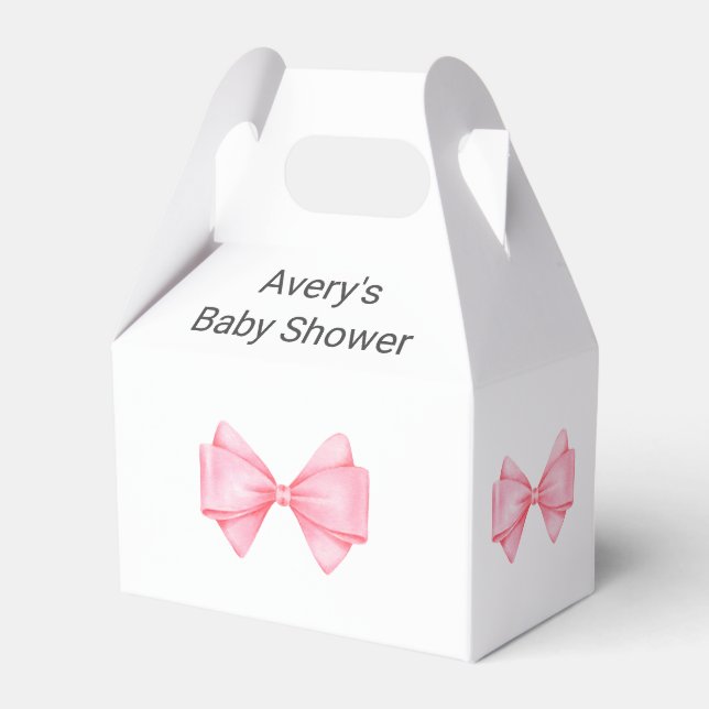 Pink Bow Modern Girl Baby Shower Favor Boxes (Front Side)