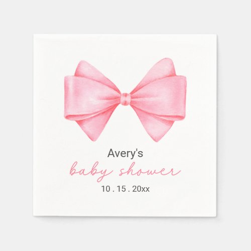 Pink Bow Modern Girl Baby Shower Napkins