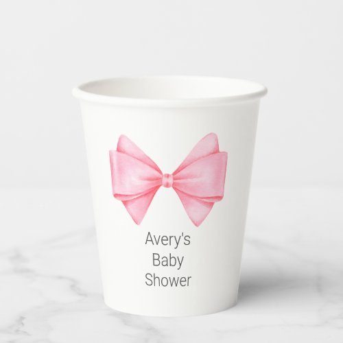 Pink Bow Modern Girl Baby Shower Paper Cups