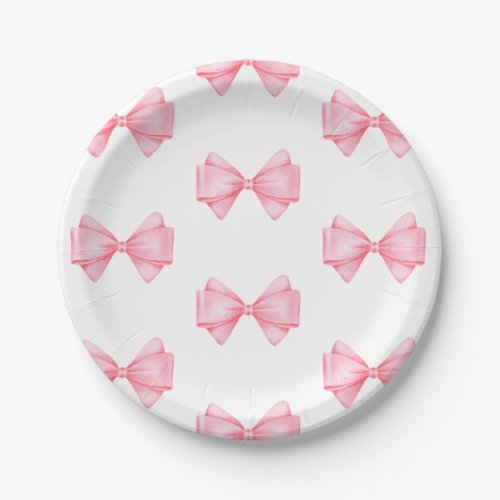 Pink Bow Modern Girl Baby Shower Paper Plates