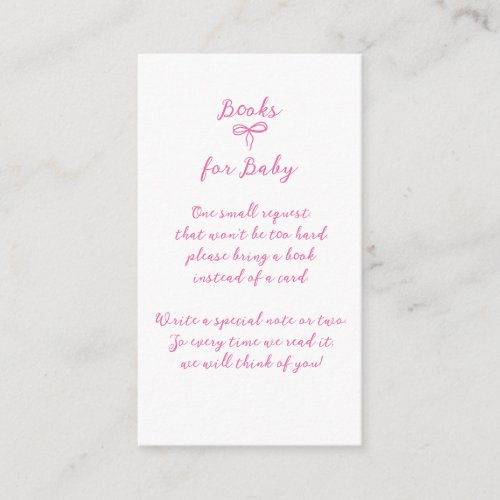 Pink Bow Modern Minimalist Girl Baby Shower Enclosure Card