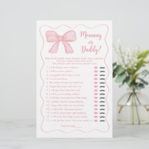 Pink Bow Mommy or Daddy Baby Shower Game