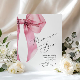 Pink Bow Momosa bar Coquette Baby Shower Poster