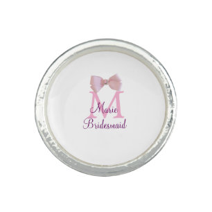 pink bow monogram bridesmaid modern girly rustic l ring