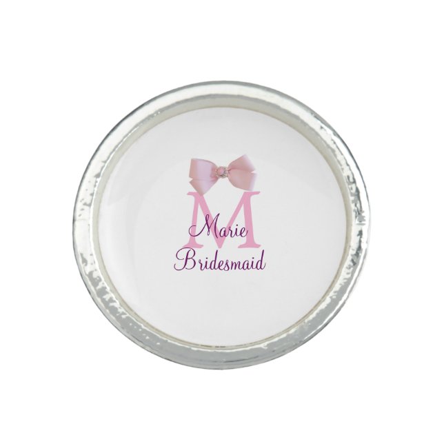 pink bow monogram bridesmaid modern girly rustic l ring (Front)
