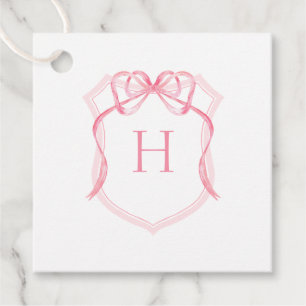 Pink Bow Monogram Crest Baby Shower Favor Tags