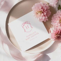 Pink Bow Monogram Crest Baby Shower