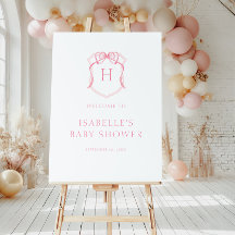 Pink Bow Monogram Crest Baby Shower Welcome