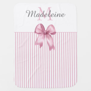 Pink Bow Monogram Girl Baby Blanket