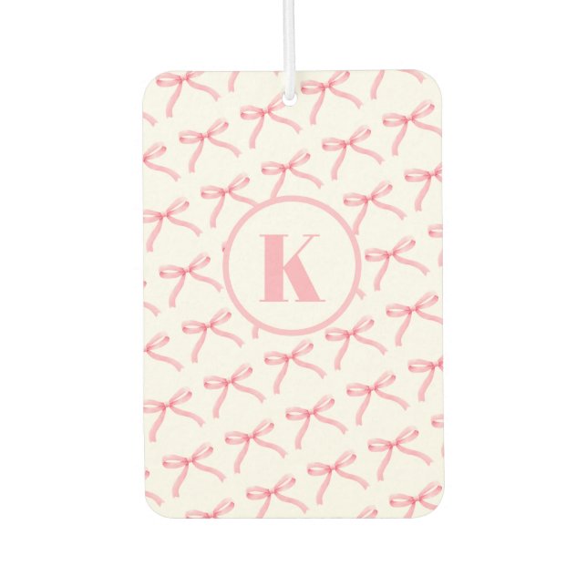 Pink Bow Monogram Personalized Car Air Freshener (Front)