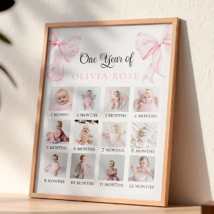 Pink Bow Monthly Photo Board Birthday Poster