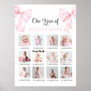 Pink Bow Monthly Photo Board Birthday Poster