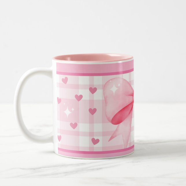 Pink Bow Mug- Cute Aesthetic Coffee Cup (Left)