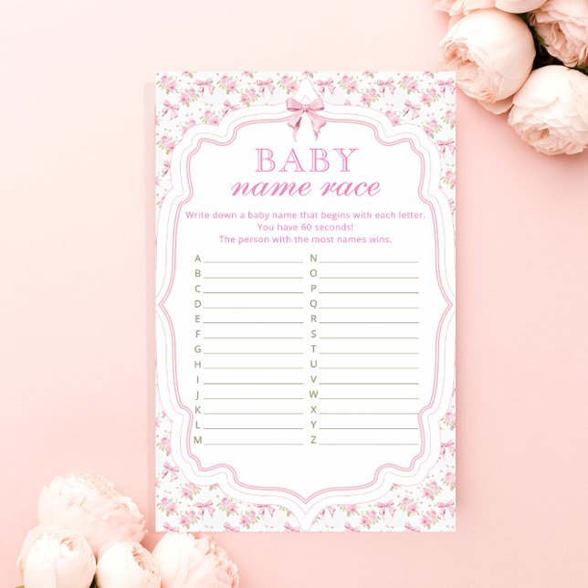 Pink Bow Name Race Girl Baby Shower Game (Creator Uploaded)