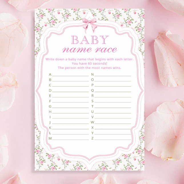 Pink Bow Name Race Modern Elegant Baby Shower Game (Creator Uploaded)